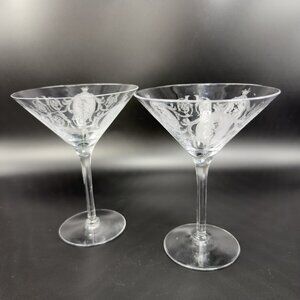 Tiffin Franciscan Classic Shawl Dancer Cameo Etched Nude Dancer Martini Glasses